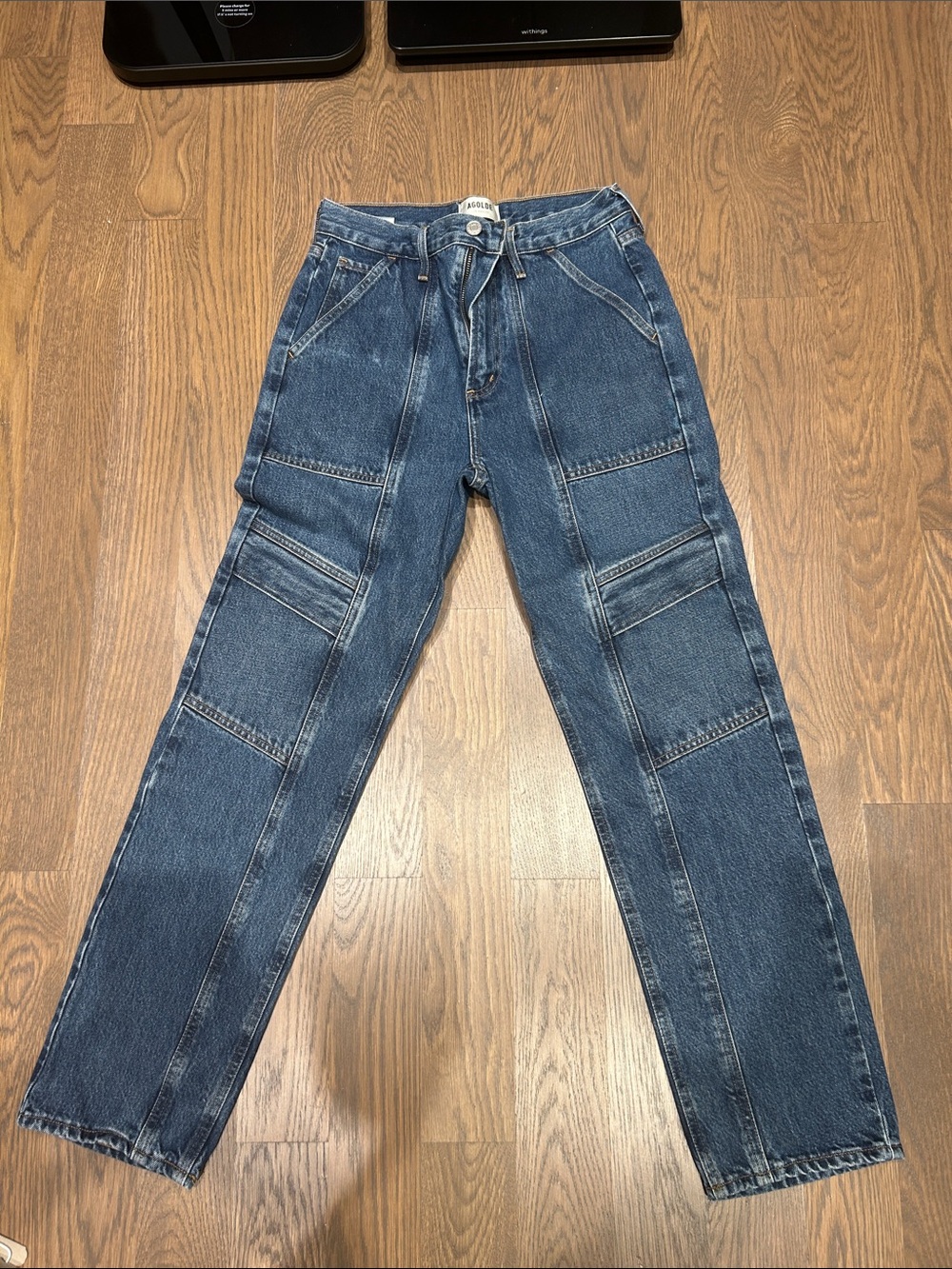 Workwear Style Panel Seam Dark Blue Jeans
